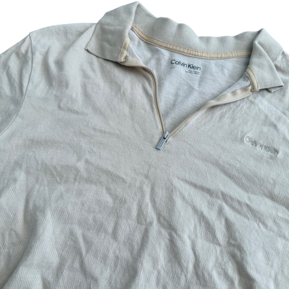 Calvin Klein Mens Beige Quarter Zip Short Sleeve Cotton Polo Shirt Large 40JC244